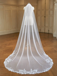 Cathedral Length Wedding Bridal Veil with Comb Lace Floral AS26