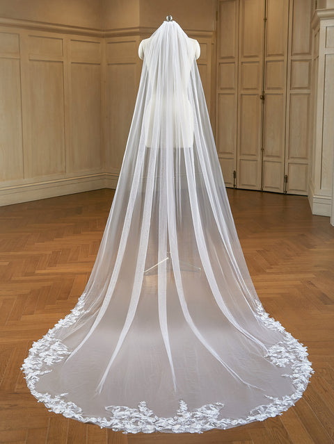 Cathedral Length Wedding Bridal Veil with Comb Lace Floral AS26