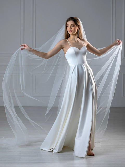 1 Tier Long Cathedral Length Bridal Veil Cut Edge with Metal Comb BS05