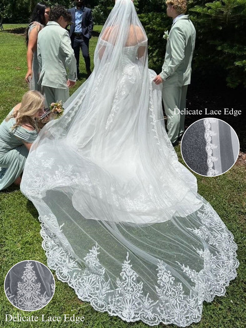 Royal Length 3.5M Lace Edge Wedding Bridal Veil with Metal Comb AS01