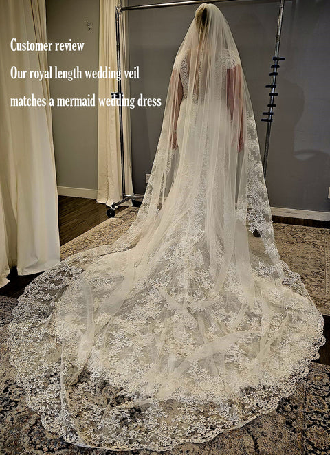 Royal Length 3.5M Lace Wedding Bridal Veil with Metal Comb AS03
