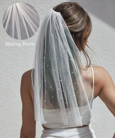 Pearl Bachelorette Party Veil with Comb for Bride AG08