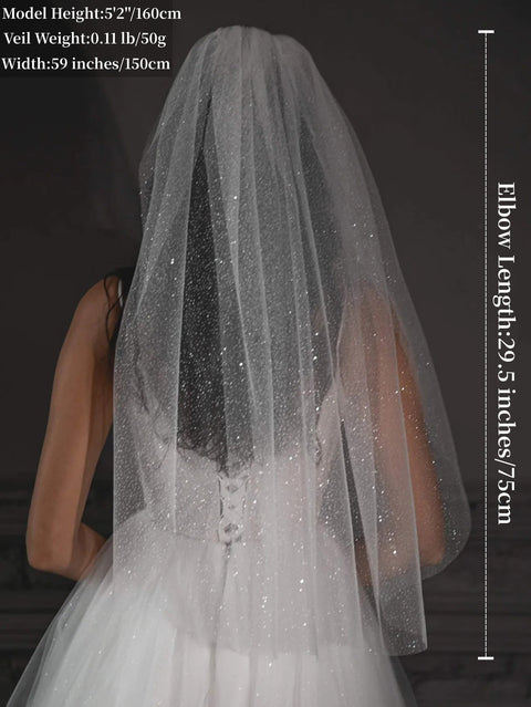 Short Veils Bling Sequin Tulle Wedding Bridal Veil with Metal Comb for Brides OA06