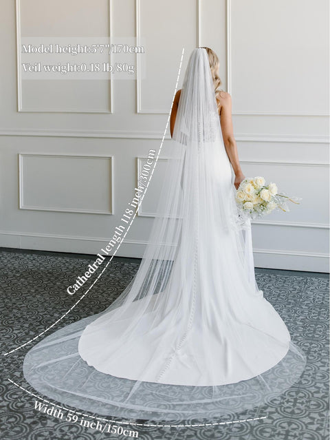Long Veils Simple Plain Cut Edge Wedding Veil with Comb for Brides OA39