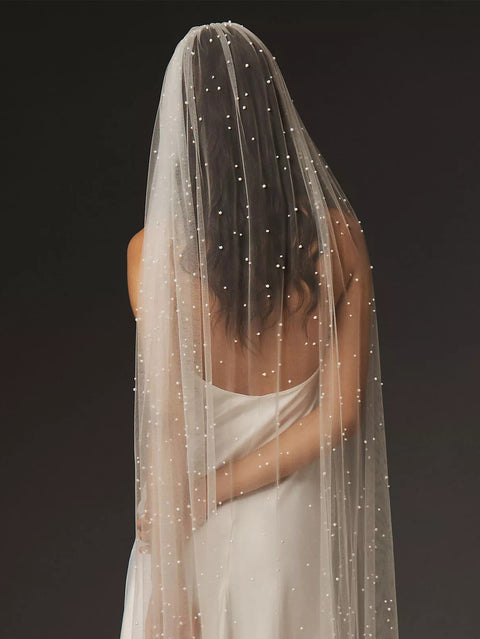 Pearl Veils Elegant Wedding Bridal Veil with Comb for Brides OA07