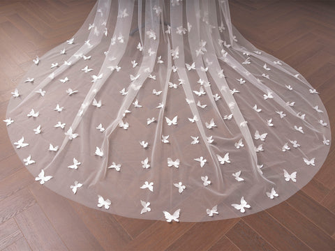 Cathedral Length 3D Butterfly Wedding Bridal Veil Soft Tulle with Metal for Bride OA26