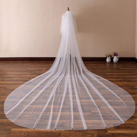 2 Tier Cathedral Length Simple Plain Bridal Veil with Comb for Wedding Brides OA08