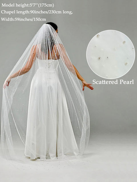 1 Tier Pearl Wedding Bridal Veil With Metal Comb for Brides F55