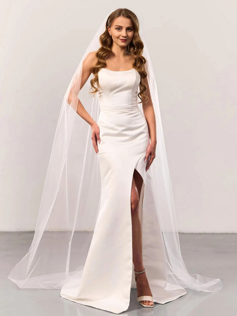 Long Veils Simple Plain Cut Edge Wedding Veil with Comb for Brides OA39