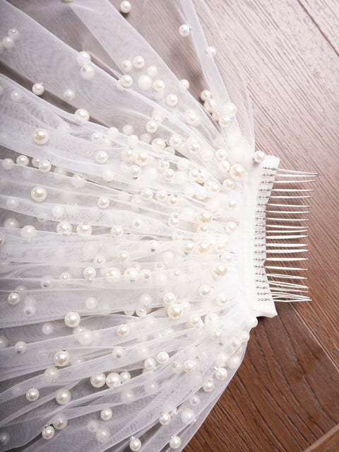 Pearl Veils Fingertip Length Wedding Bridal Veil with Comb Hair Accessory Ivory OA47