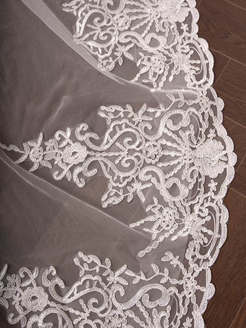 Royal Length 3.5M Lace Edge Wedding Bridal Veil with Metal Comb AS01