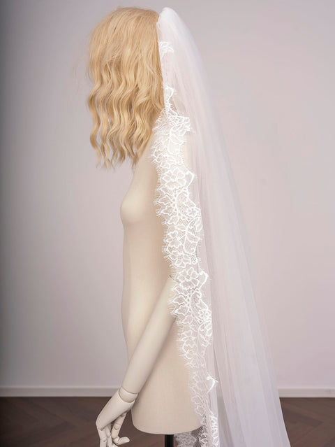 Cathedral Length Lace Edge Lightweight Wedding Bridal Veil with Comb for Bride Ivory OA33
