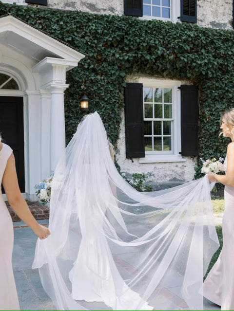 1 Tier Cathedral Length Wedding Bridal Veil with Comb Cut Edge AG02