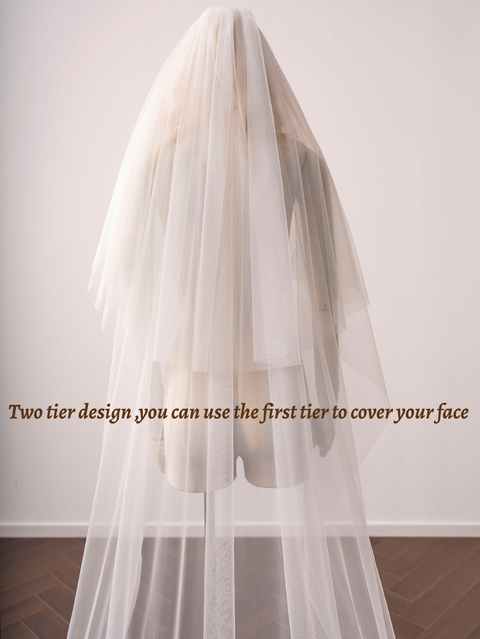 Lace Applique 2 Tier Long Wedding Bridal Veil with Comb for Brides OA64