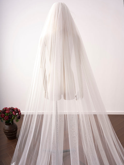 Lace Applique Cathedral Length 1 Tier Wedding Bridal Veil with Comb OA63