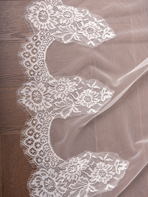 2 Tier Cathedral Length Floral Lace Wedding Bridal Veil with Comb for Brides Ivory OA58