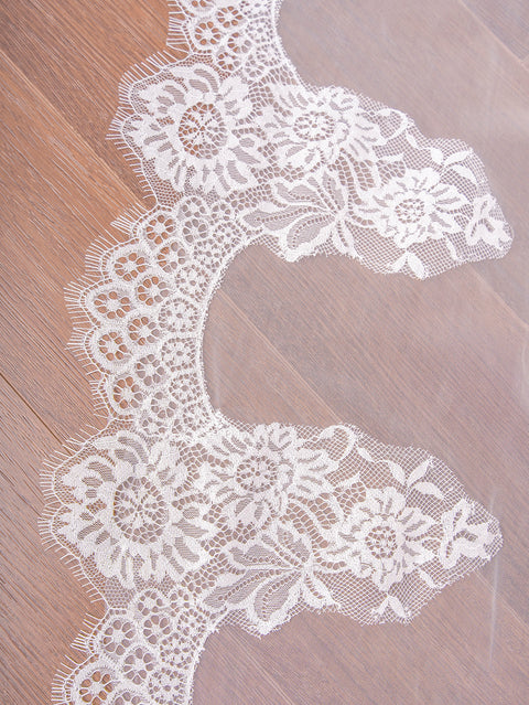 Cathedral Length Floral Lace Wedding Bridal Veil with Comb for Bride Ivory OA49