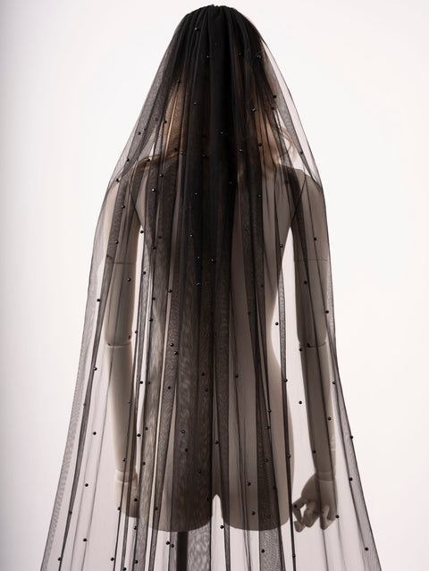 Black Pearl Wedding Bridal Veil Gothic Halloween Veils with Metal Comb for Brides OA09