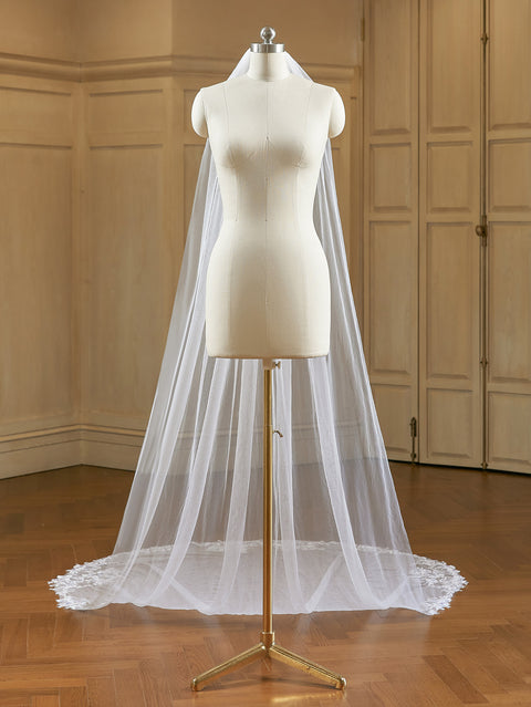 Cathedral Length Wedding Bridal Veil with Comb Lace Floral AS26