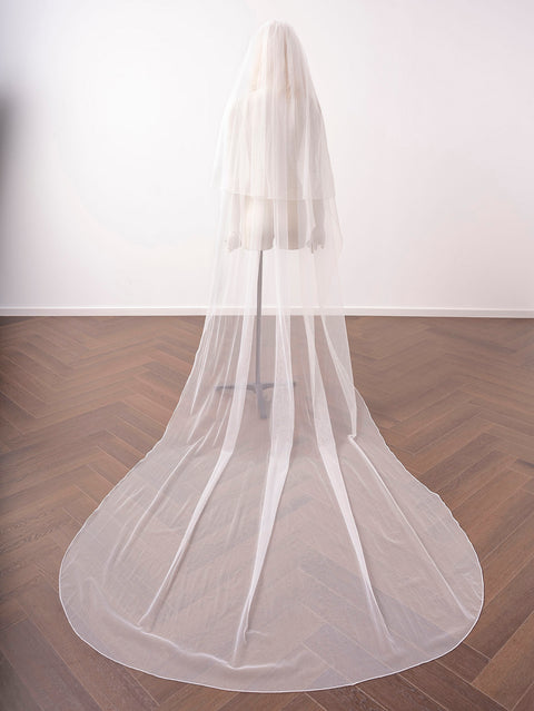 Pencil Edge 2 Tier Long Simple Plain Wedding Bridal Veil with Comb OA52