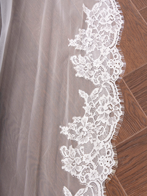 Cathedral Length Floral Lace Wedding Bridal Veil with Comb for Bride Ivory OA38