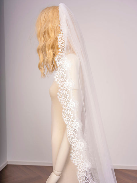 Cathedral Length Floral Lace Wedding Bridal Veil with Comb for Bride Ivory OA31