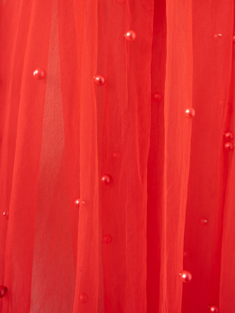 Pearl Wedding Bridal Veil Fingertip Length Red Tulle with Comb for Brides OA10