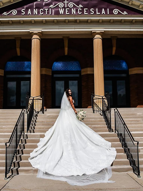 2 Tier Cathedral Length Simple Plain Bridal Veil with Comb for Wedding Brides OA08