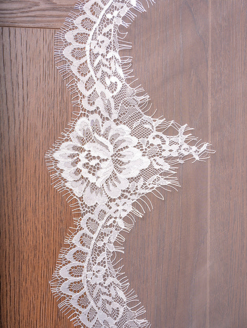 2 Tier Cathedral Length Floral Lace Wedding Bridal Veil with Comb for Brides Ivory OA37