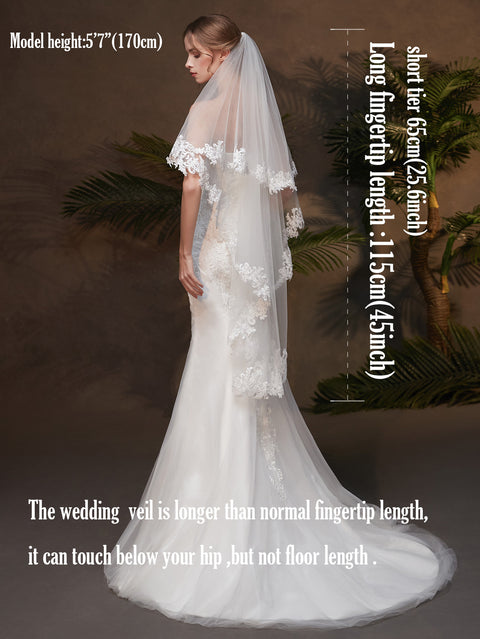 2 Tier Lace Wedding Bridal Veil with Metal Comb AS05