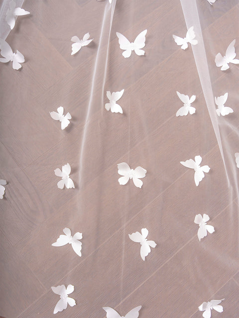 Cathedral Length 3D Butterfly Wedding Bridal Veil Soft Tulle with Metal for Bride OA26
