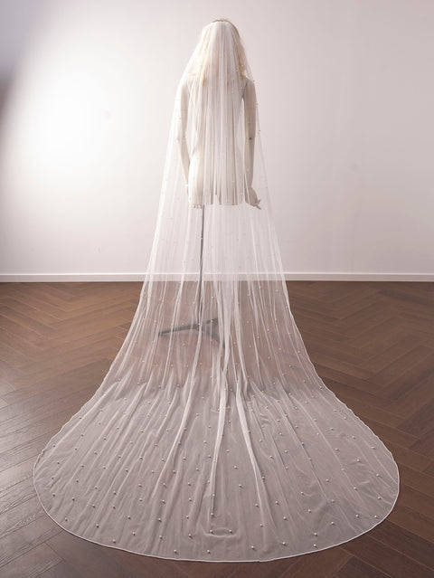 Pearl Veils With Pencil Edge Wedding Bridal Veil with Comb for Brides OA17