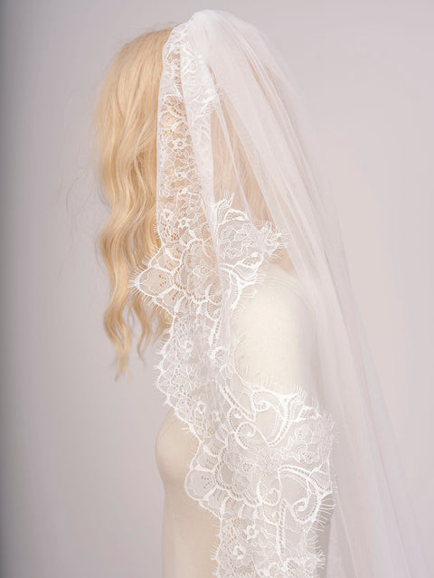 Cathedral Length Floral Lace Wedding Bridal Veil with Comb for Bride Ivory OA30