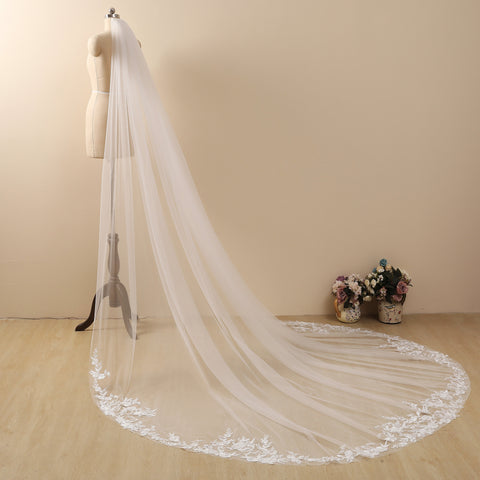 Cathedral Length Lace Floral Wedding Bridal Veil with Comb for Bride AS38