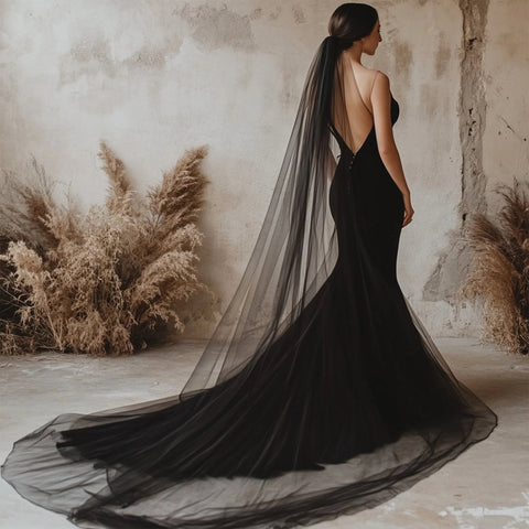 Simple Black Wedding Veil Headwear Tulle Sheer Halloween Party Cos Veil for Bride OA03