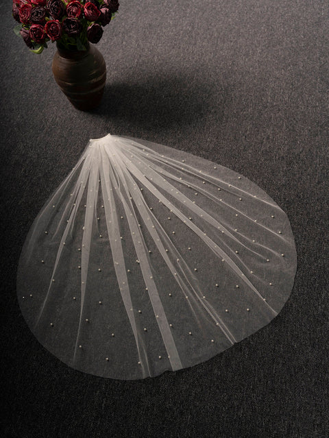 Pearl Short Wedding Bridal Veil with Metal Comb for Bride AS13