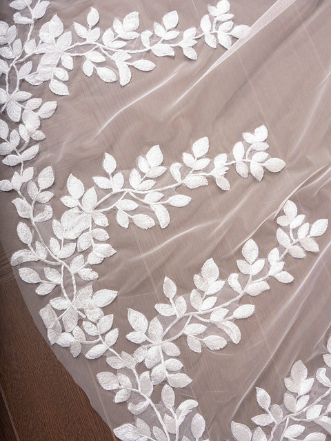 Cathedral Length Leaf Lace Applique Wedding Veil with Comb for Bride OA19