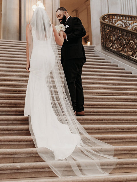 Long Cathedral Simple Drop Tulle Bridal Wedding Veil with Comb AS04