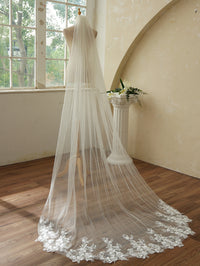 Chapel Length Sequin Lace Floral Wedding Bridal Veil with Comb AG01