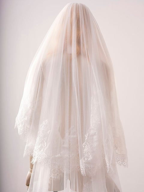 2 Tier Cathedral Length Lace Edge Wedding Bridal Veil with Comb for Bride Ivory OA29