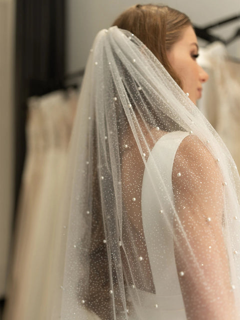 Pearl Bling Sequins Tulle Bridal Veil Wedding with Metal Comb for Brides OA01