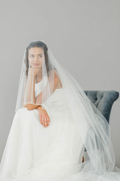 Pencil Edge 2 Tier Long Simple Plain Wedding Bridal Veil with Comb OA52