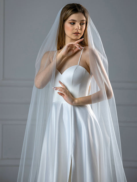 1 Tier Long Cathedral Length Bridal Veil Cut Edge with Metal Comb BS05