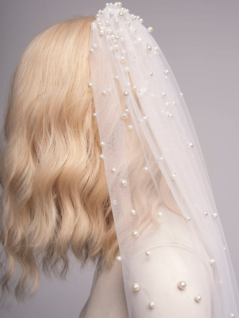 Pearl Veils Fingertip Length Wedding Bridal Veil with Comb Hair Accessory Ivory OA47