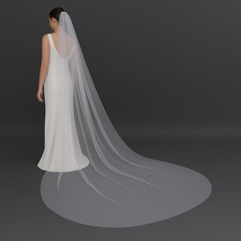 1 Tier Cathedral Length Simple Plain Bridal Veil with Comb for Wedding Brides Off White OA11
