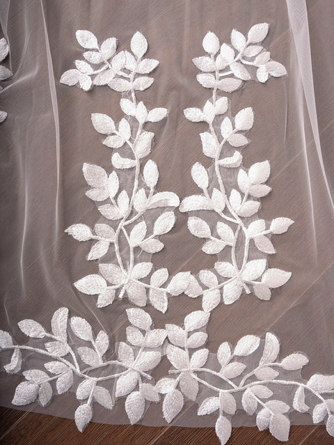 Cathedral Length Leaf Lace Applique Wedding Veil with Comb for Bride OA19