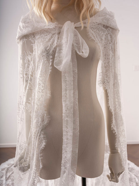 Long Flower Lace Veil Elegant Hooded Wedding Bridal Veil Cape Shawl Halloween Costumes OA25