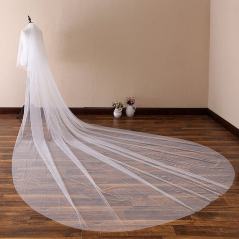 2 Tier Cathedral Length Simple Plain Bridal Veil with Comb for Wedding Brides OA08