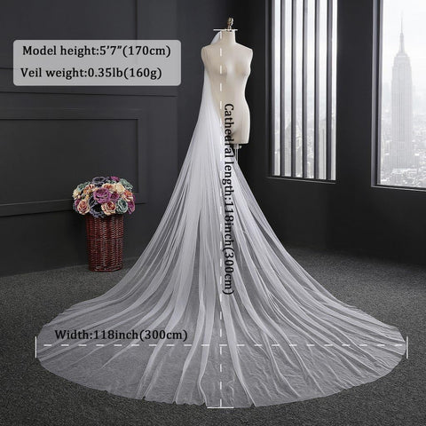 1 Tier Cathedral Simple Wedding Bridal Veil With Metal Comb for Brides HL05