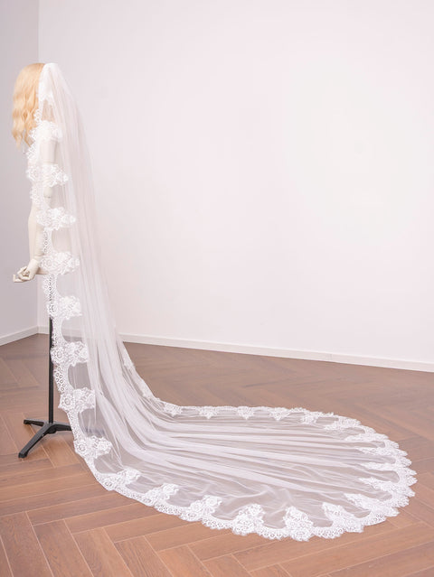 Cathedral Length Floral Lace Wedding Bridal Veil with Comb for Bride Ivory OA49